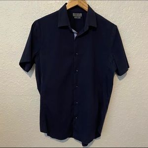 Zara Man Short Sleeve Button Down Shirt Navy Blue Super Slim Fit Size XL